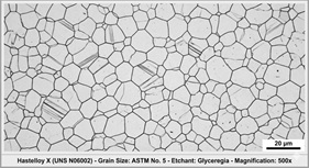 Hastelloy X Microstructure 500x magnification showing ultra-fine grain size ASTM No. 5