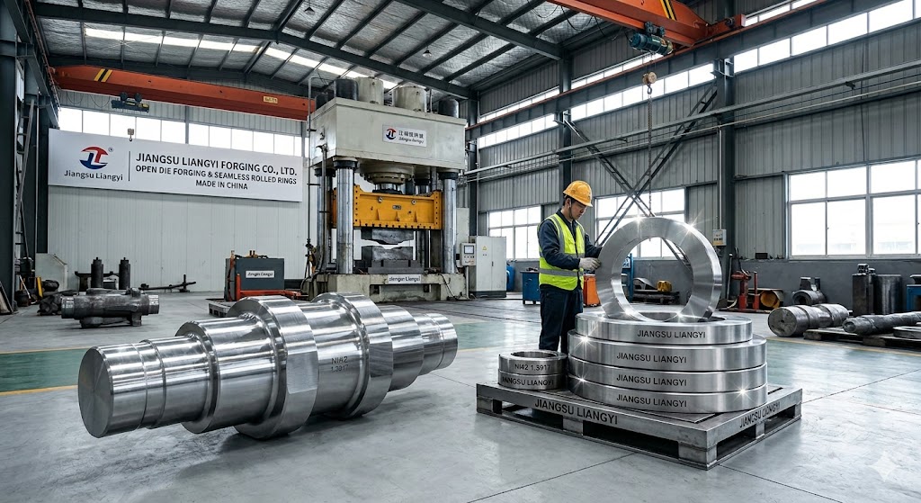 1.3917 Ni42 forged parts — custom open die forgings and seamless rolled rings by Jiangsu Liangyi, China open die forging manufacturer