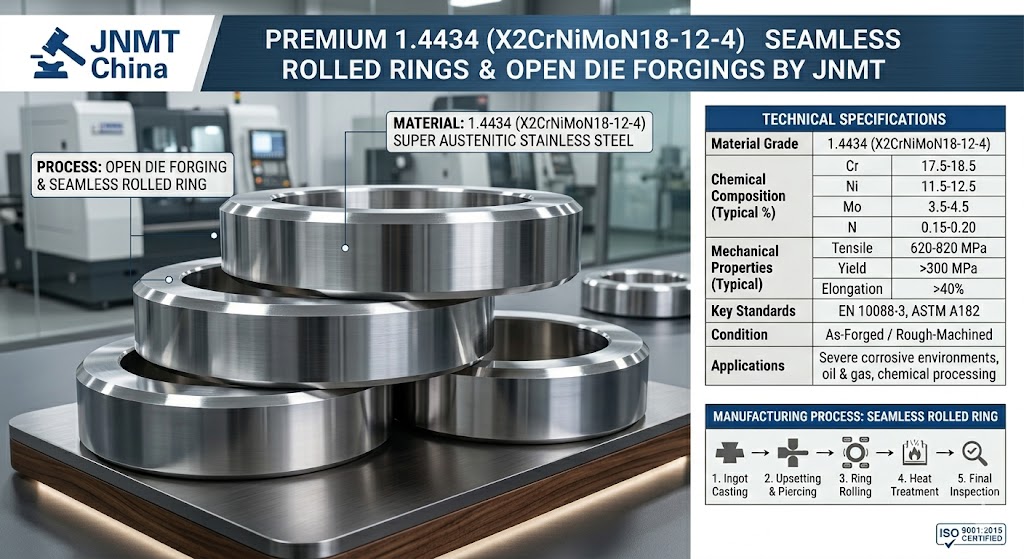 1.4434 (X2CrNiMoN18-12-4) Forged Parts — Open Die Forgings and Seamless Rolled Rings manufactured by JNMT China