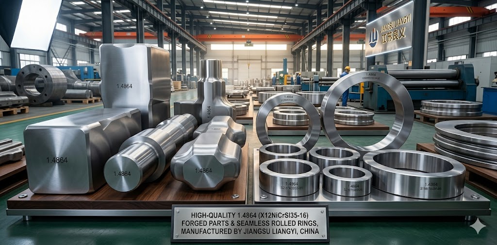 1.4864 X12NiCrSi35-16 forged steel open die forging parts and seamless rolled rings manufactured by Jiangsu Liangyi, China
