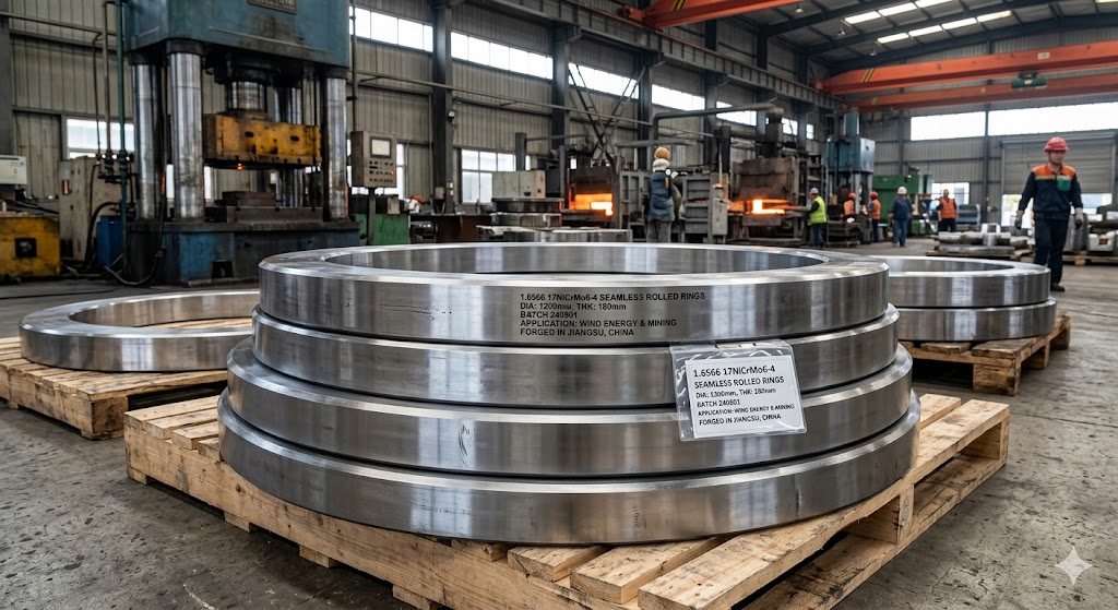 1.6566 17NiCrMo6-4 seamless rolled forged rings China Jiangsu supplier for wind energy and mining