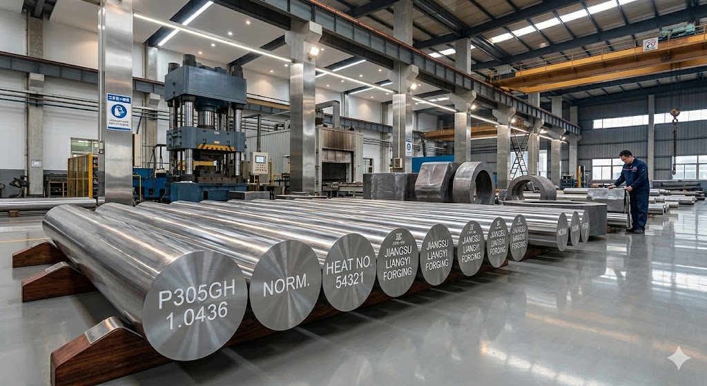 1.0436 P305GH forged round bars in normalized condition manufactured by Jiangsu Liangyi Forging