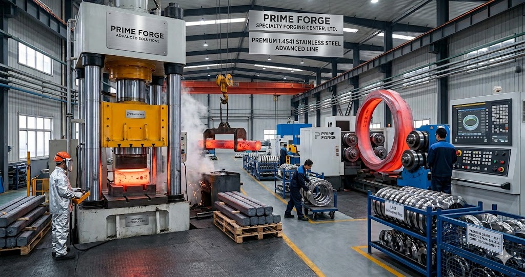 1.4541 X6CrNiTi18-10 Stainless Steel Forgings Production Equipment at Jiangsu Liangyi — Hydraulic Open Die Forging Presses and CNC Radial-Axial Ring Rolling Mills