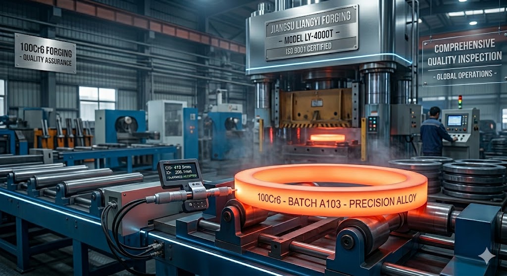 100Cr6 forging manufacturing process and comprehensive quality inspection at Jiangsu Liangyi ISO 9001 certified factory, Jiangyin, China