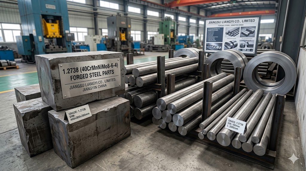 Custom 1.2738 (40CrMnNiMo8-6-4) forged steel bars, blocks and seamless rolled rings manufactured by Jiangsu Liangyi Co.,Limited, Jiangyin China