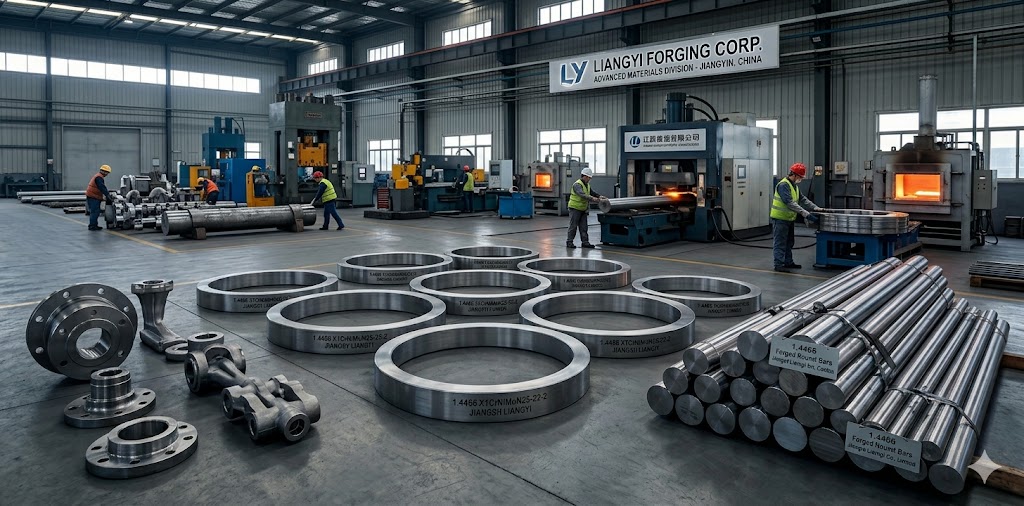 1.4466 X1CrNiMoN25-22-2 Urea Grade Stainless Steel Forged Parts — Seamless Rolled Rings, Round Bars and Custom Forgings manufactured by Jiangsu Liangyi Co., Limited, Jiangyin, China