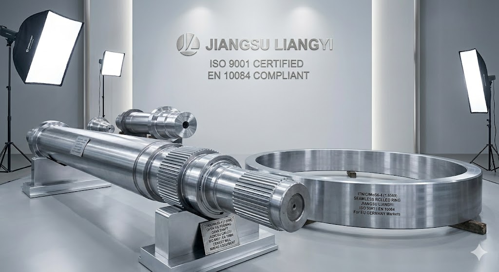 17NiCrMoS6-4 1.6569 open die forged gear shaft and seamless rolled ring for EU Germany wind turbine gearbox, cement mill, mining equipment - China ISO 9001 certified manufacturer Jiangsu Liangyi