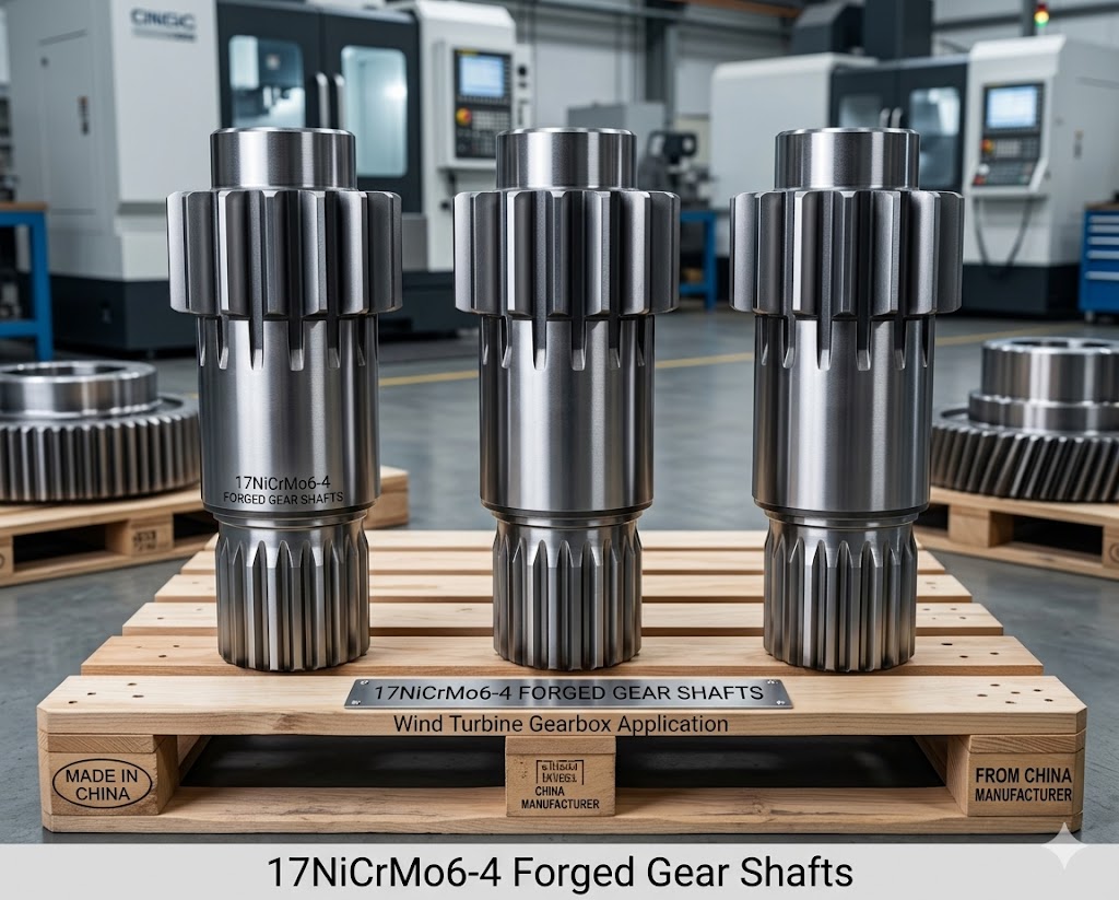 17NiCrMo6-4 forged gear shafts pinion shafts for wind turbine gearbox from China manufacturer
