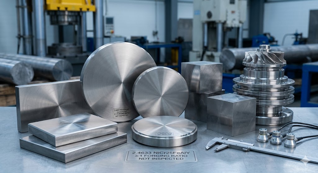 2.4633 NiCr25FeAlY forged discs, plates and blocks, minimum 3:1 forging ratio, full NDT inspection from China manufacturer