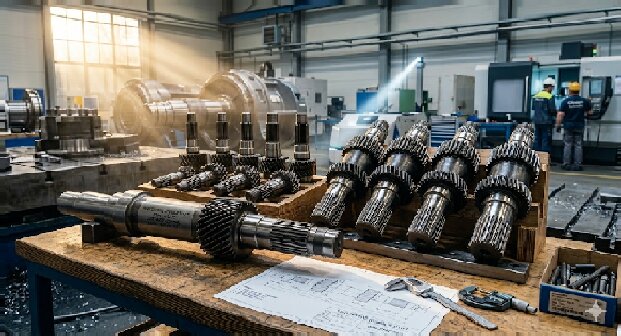 Case hardened 20MnCr5 forged gear shafts and pinion shafts for wind turbine and industrial gearboxes