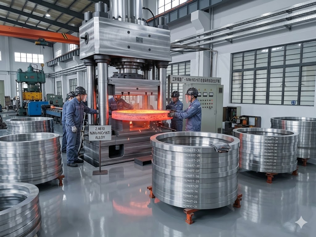 2.4610 NiMo16Cr16Ti forging production line, Jiangyin China forging factory workshop, open die forging equipment