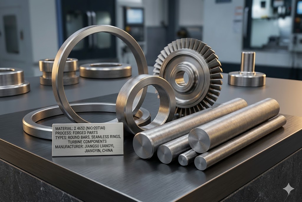 2.4652 NiCr20TiAl forged parts — round bars, seamless rings and turbine components manufactured by Jiangsu Liangyi, Jiangyin China