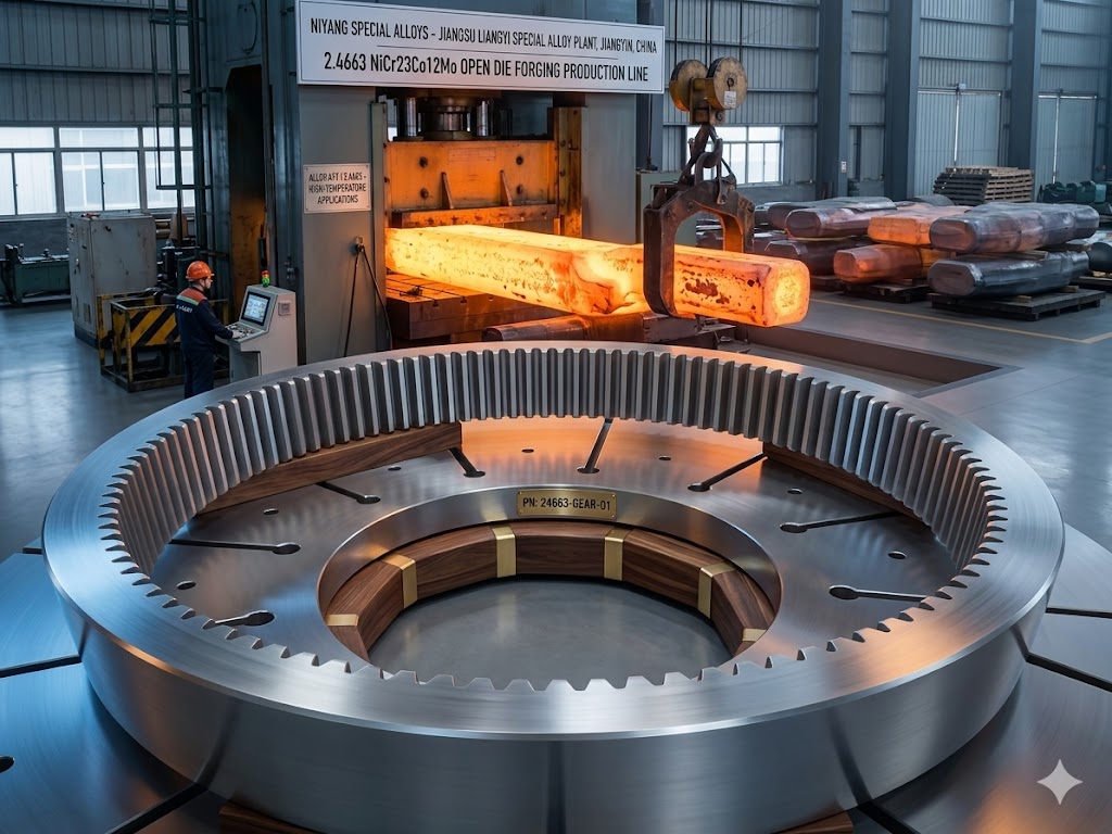 2.4663 NiCr23Co12Mo Open Die Forging Production at Jiangsu Liangyi Factory, Jiangyin, China