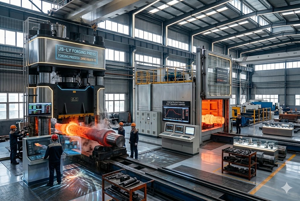 24NiCrMoV10-10 Forging Production Line – Hydraulic Press and Computer-Controlled Heat Treatment Furnace at Jiangsu Liangyi Jiangyin China Factory