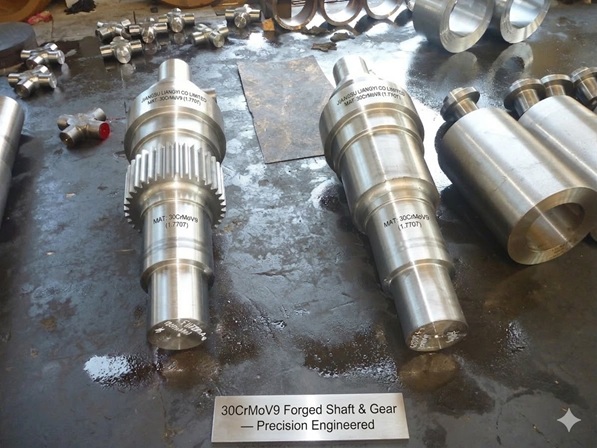 30CrMoV9 (1.7707) forged gear shaft and pinion shaft for power transmission, Jiangsu Liangyi manufacturer