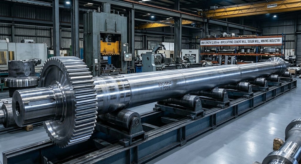 50CrMo4 (1.7228) Forged Gear Shafts & Pinion Shafts — Max Length 12000mm for Cement Mill, Sugar Mill, Mining Industry