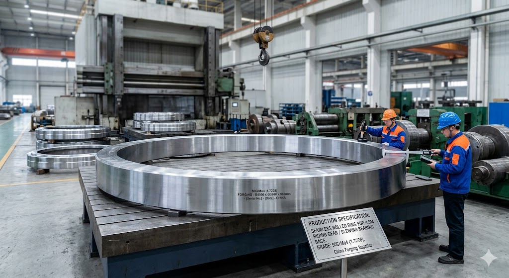 50CrMo4 (1.7228) Seamless Rolled Rings — OD up to Ø5000mm, Riding Gear Rings, Slewing Bearing Races, China Forging Supplier