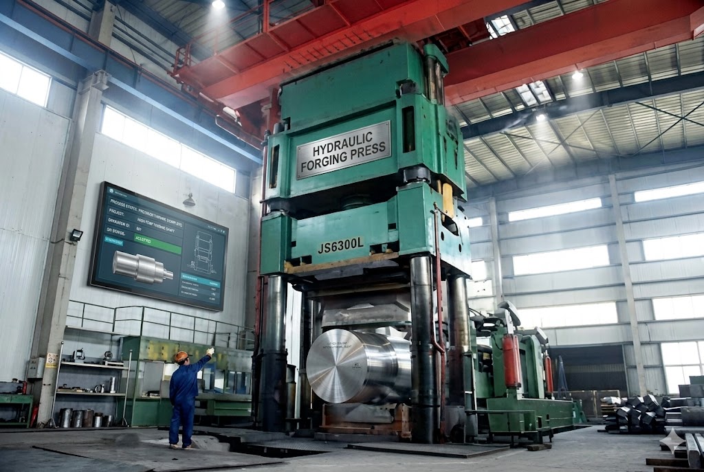 6300T hydraulic forging press manufacturing 2.4708 NiMo22Cr15 corrosion resistant alloy forgings in Jiangsu Liangyi factory