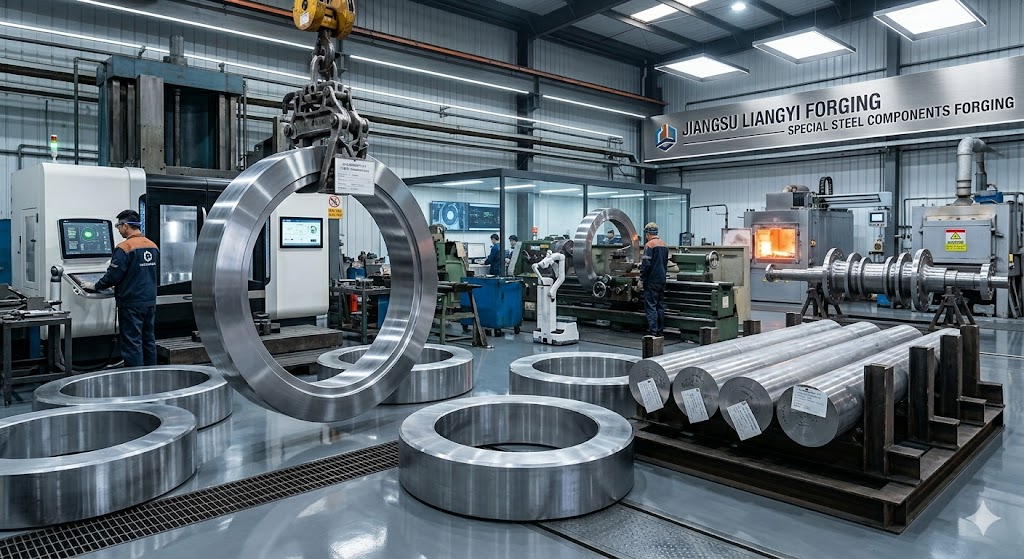 X12CrNiMoV12-3 1.4938 forged steel parts including seamless rolled rings, round bars and turbine components manufactured by Jiangsu Liangyi, professional China forging factory