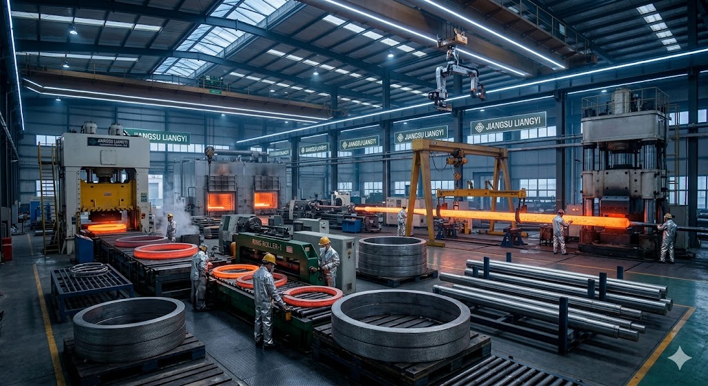 AISI 310S Seamless Rolled Forged Rings, AISI 310 Open Die Forged Bars and Shafts in Production at Jiangsu Liangyi Co., Limited China Factory