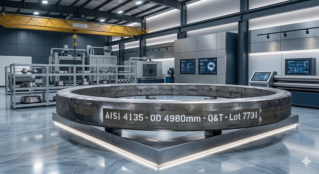 AISI 4135 seamless rolled ring — SAE 4135 UNS G41350 alloy steel ring forging, OD up to 5000mm, heat treated quench and temper