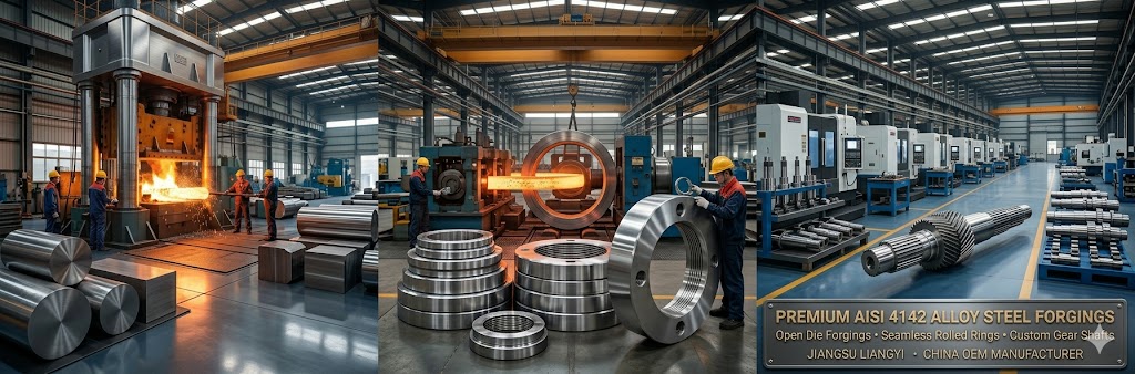 AISI 4142 Forging Parts - SAE 4142 UNS G41420 Alloy Steel Open Die Forgings, Seamless Rolled Rings and Custom Gear Shafts by Jiangsu Liangyi China OEM Manufacturer
