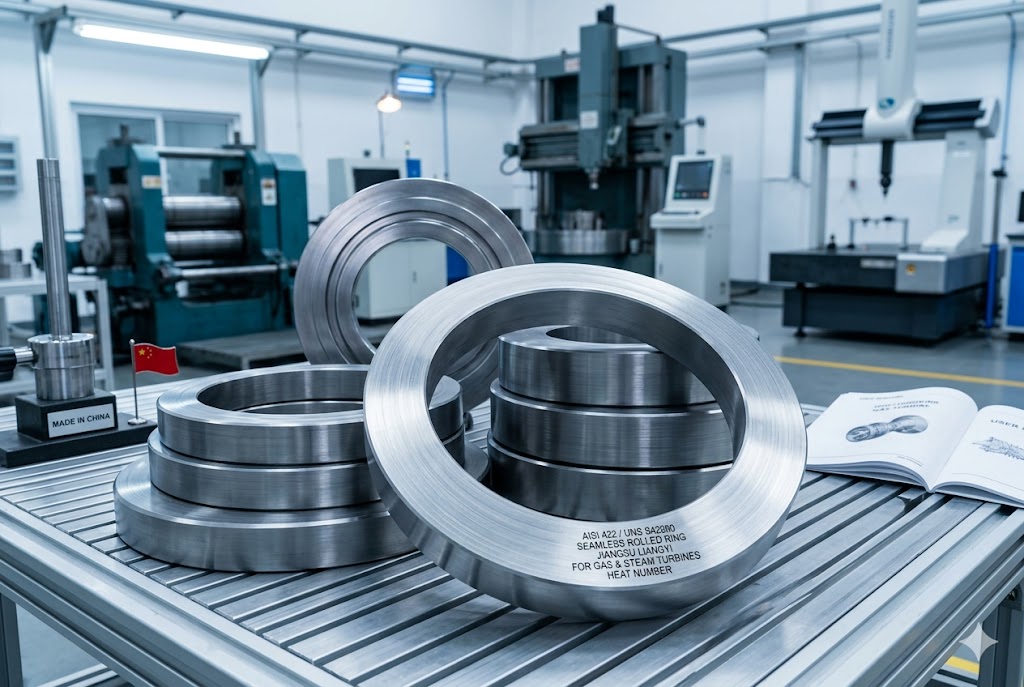 AISI 422 UNS S42200 seamless rolled rings for gas and steam turbines manufactured by Jiangsu Liangyi in Jiangyin, Jiangsu Province, China