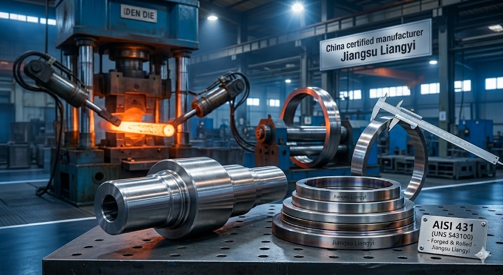 AISI 431 (UNS S43100) open die forgings and seamless rolled rings from China certified manufacturer Jiangsu Liangyi