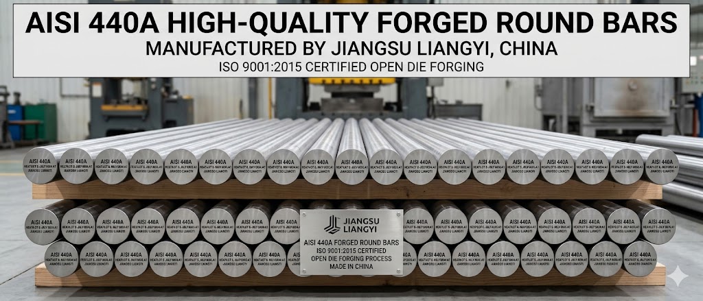 AISI 440A forged round bars manufactured by Jiangsu Liangyi, China ISO 9001:2015 certified open die forging manufacturer