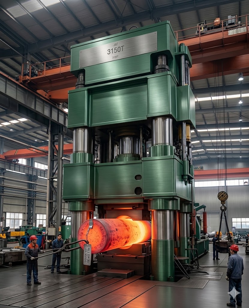 UNS N08020 Alloy 20 open die forging under 3150-ton hydraulic press at Jiangsu Liangyi factory in Jiangyin, Jiangsu, China