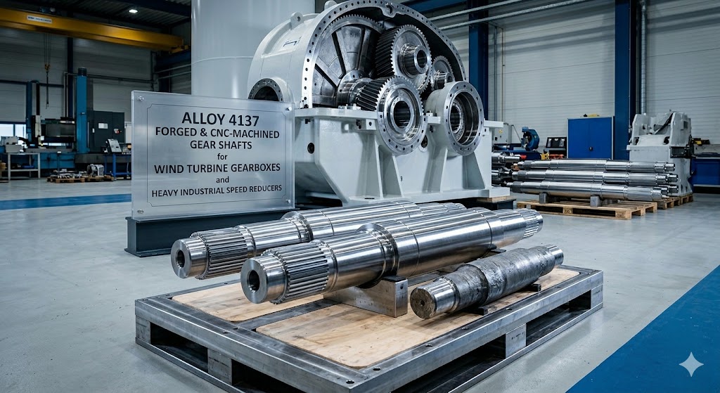 Alloy 4137 forged and CNC-machined gear shafts for wind turbine gearboxes and heavy industrial speed reducers