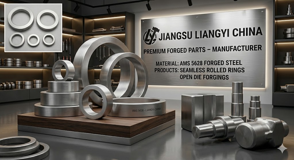 AMS 5628 forged steel open die forgings and seamless rolled rings produced by Jiangsu Liangyi China
