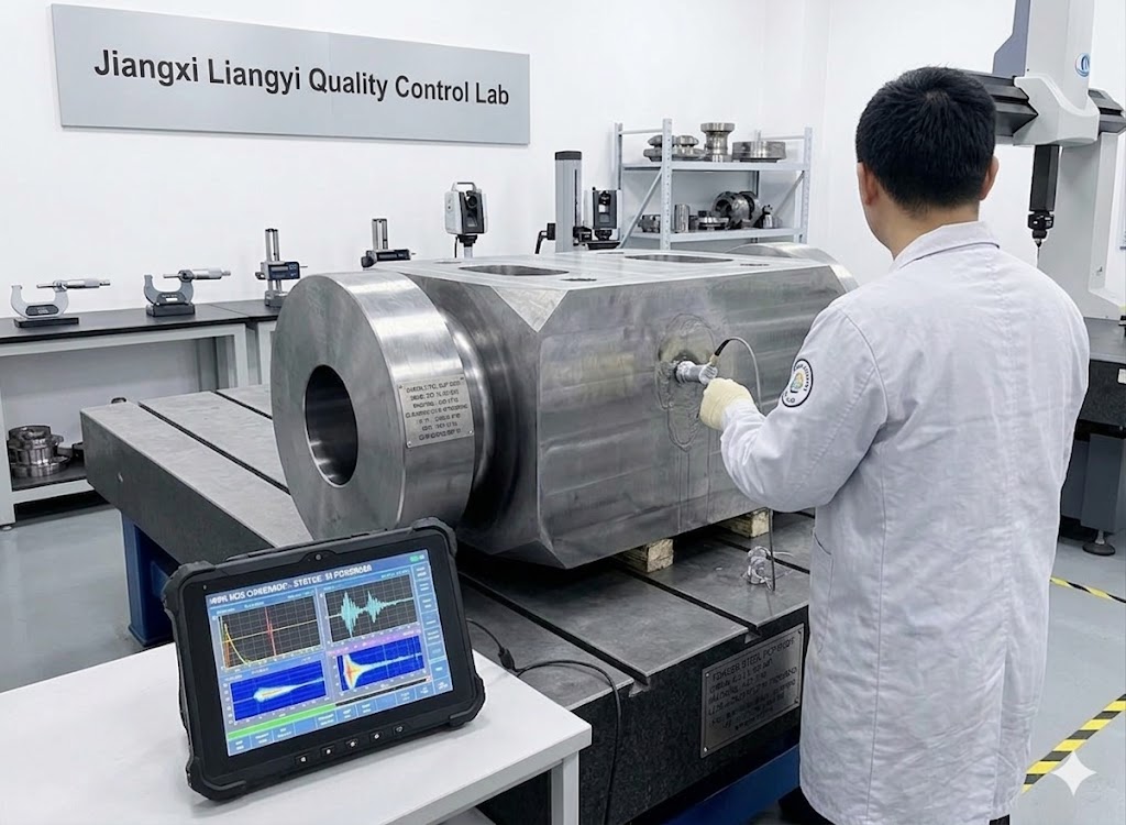 Forged Steel BOP Body 100% NDE Ultrasonic Testing Inspection at Jiangsu Liangyi quality control lab