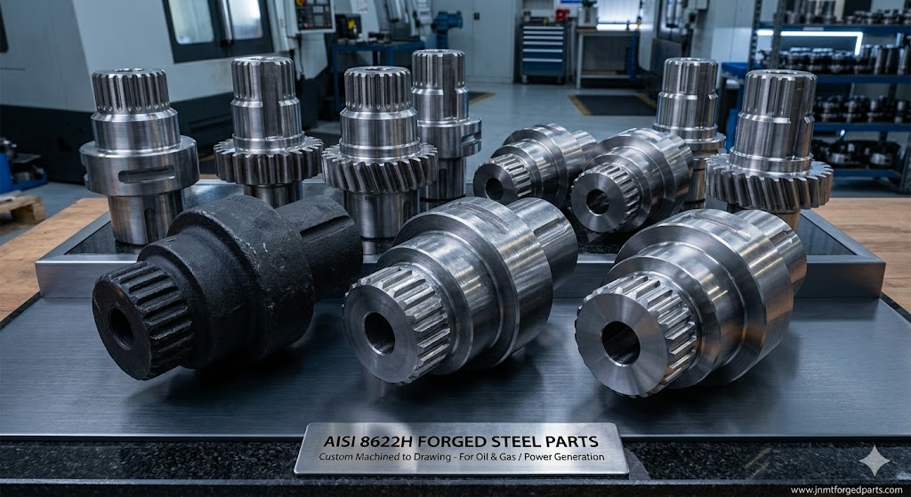 Custom bespoke AISI 8622H forged steel parts machined to drawing for oil and gas and power generation