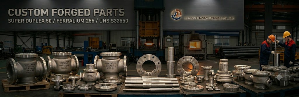 Ferralium 255 UNS S32550 Super Duplex 50 custom forged parts manufactured by Jiangsu Liangyi, Jiangyin, China