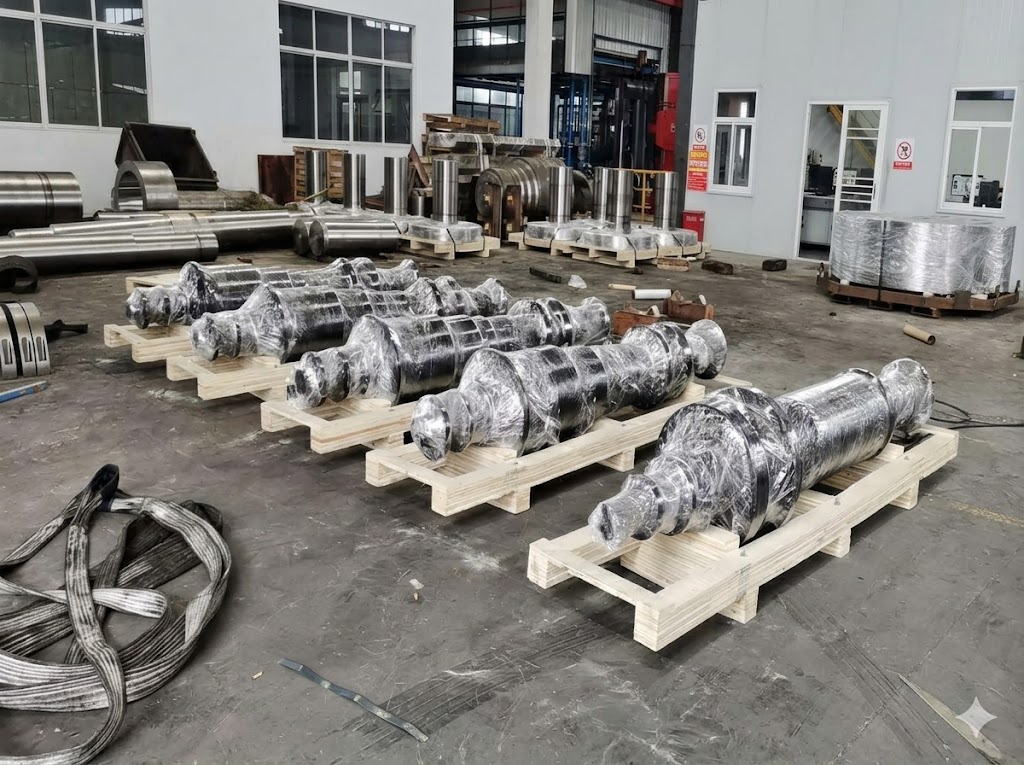 Export packing and delivery of custom forged steam turbine rotor shafts from China