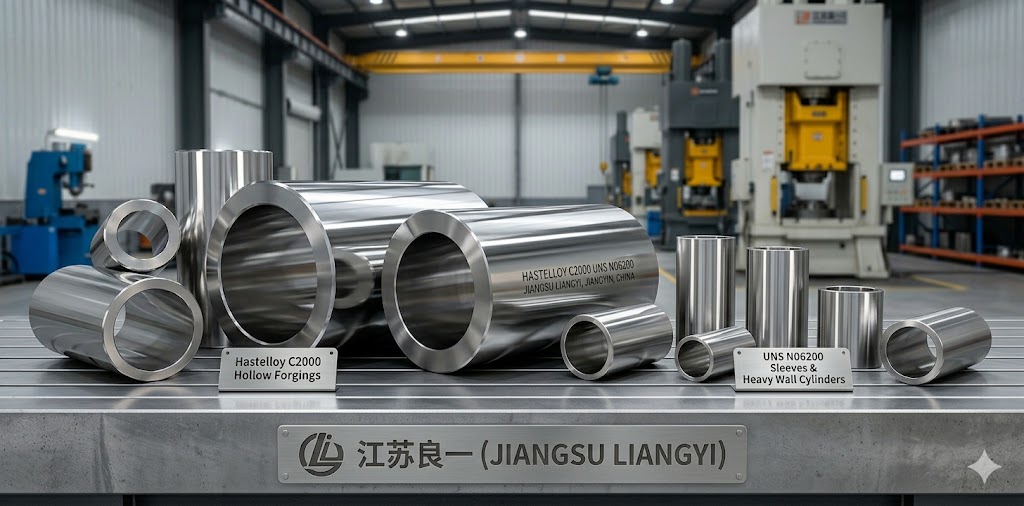 Hastelloy C2000 UNS N06200 hollow forgings, sleeves and heavy wall cylinders manufactured by Jiangsu Liangyi, Jiangyin, China