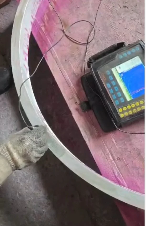 100% ultrasonic testing of a Hastelloy X forged ring per AMS-STD-2154 Level A