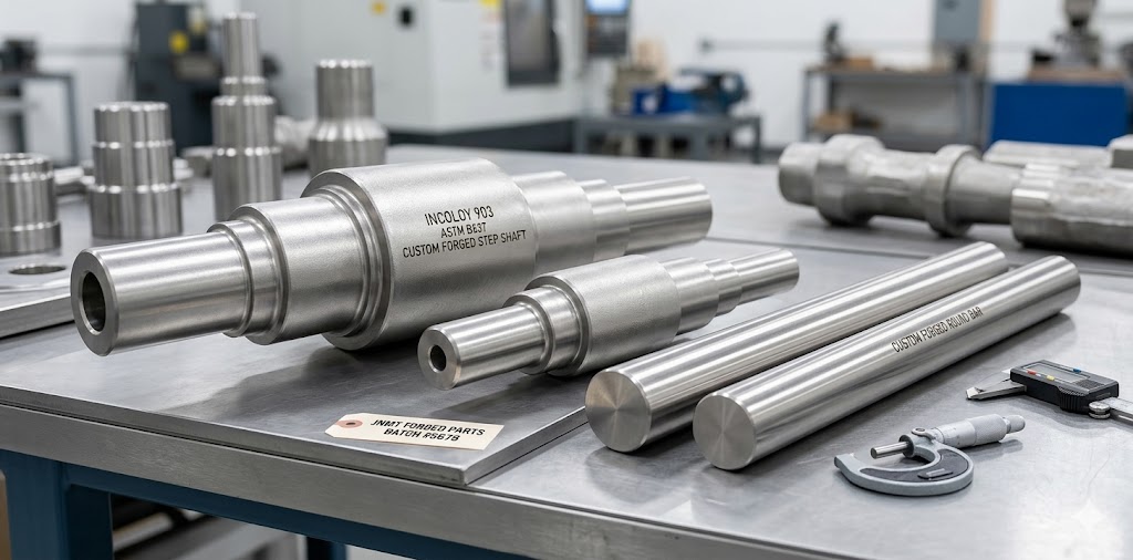Custom Incoloy 903 forged round bars and step shafts manufactured to ASTM B637 standard