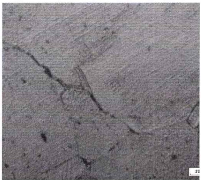 Inconel 725 microstructure at 500x magnification, free of Laves and acicular delta phase, heat 2321-044