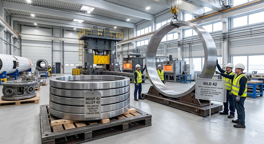 Invar 42 Alloy 42 UNS K94100 seamless rolled forged rings — custom NILO 42 open die forgings up to 6m OD for aerospace, automotive and oil & gas applications