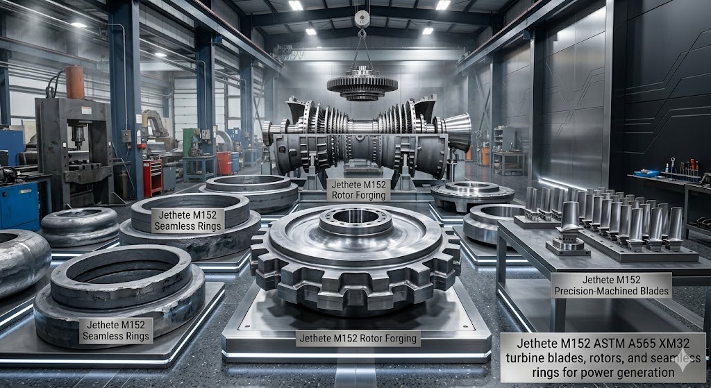 Jethete M152 ASTM A565 XM32 turbine blades, rotors, and seamless rings for power generation