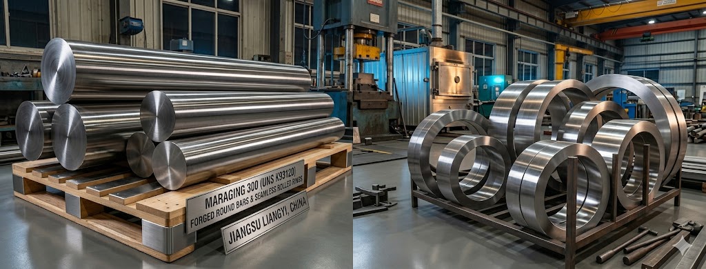 Maraging 300 (UNS K93120) Forged Round Bars and Seamless Rolled Rings manufactured by Jiangsu Liangyi, China