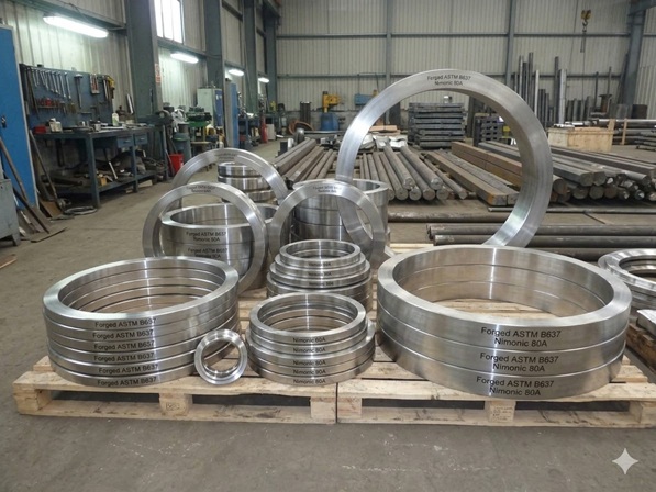 ASTM B637 Nimonic 80A UNS N07080 seamless rolled rings — OD 50mm to 3000mm, wall thickness 20mm minimum, produced by Jiangsu Liangyi ring rolling mill