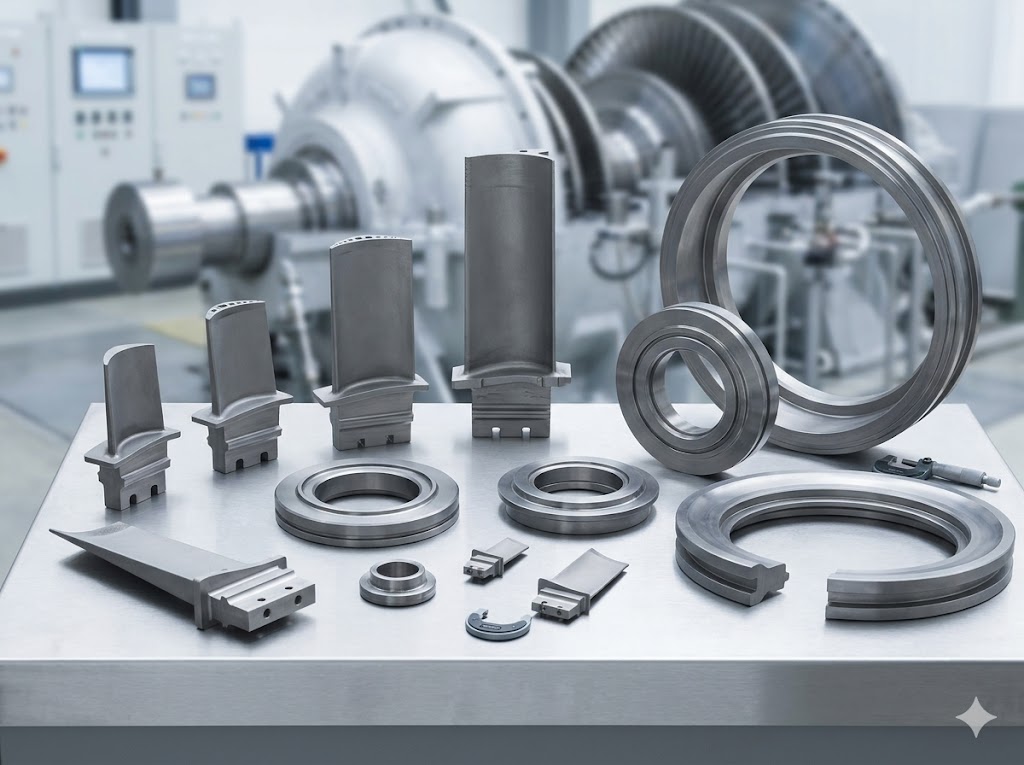 Precision Refractaloy 26 turbine components including blades, valve seats and rings for power generation applications