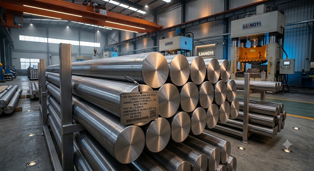 SAF 2304 duplex stainless steel forged round bars manufactured in China by Jiangsu Liangyi