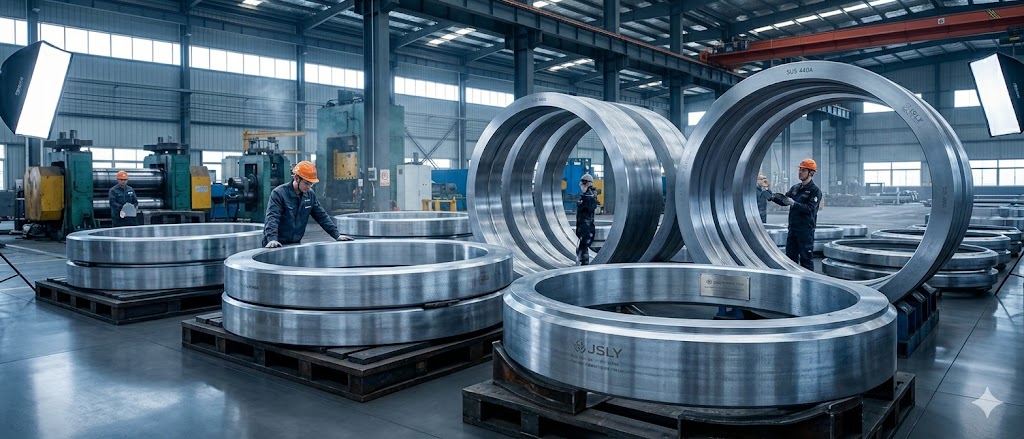 SUS 440A seamless rolled forged rings up to 6 meters diameter, manufactured by Jiangsu Liangyi for oil and gas valve seat rings, bearing races and turbine seal applications