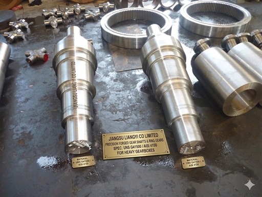 UNS G41500 AISI 4150 forged gear shafts pinion shafts ring gears for heavy gearboxes