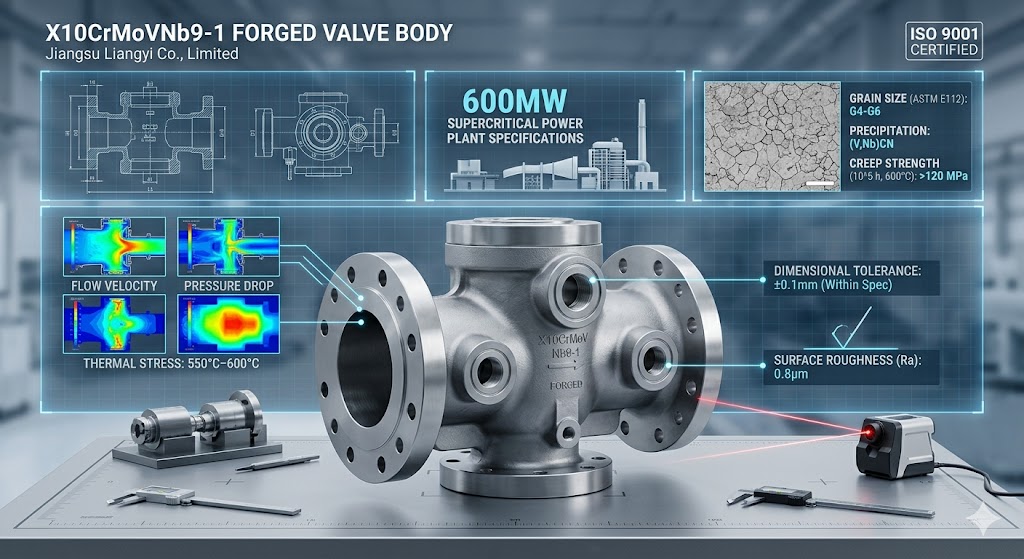 ISO 9001 certified X10CrMoVNb9-1 forged valve body for 600MW supercritical thermal power plant manufactured by Jiangsu Liangyi
